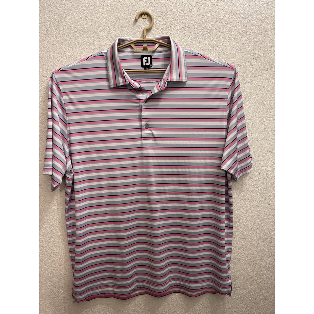FootJoy 2XL ProDry Striped Golf Polo Shirt Pink Grey White 26199 Short Sleeve
